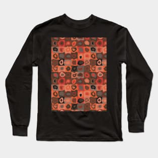 Funky Coffee Shop  - Retro Geometric Wobbly Square Grid Pattern Long Sleeve T-Shirt